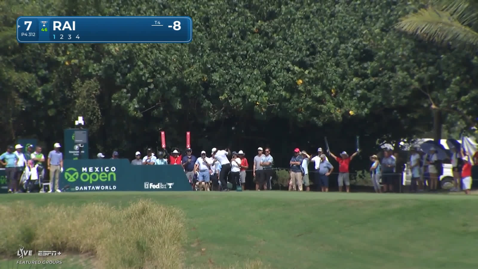 Aaron Rai drives the green to set up eagle at Mexico Open