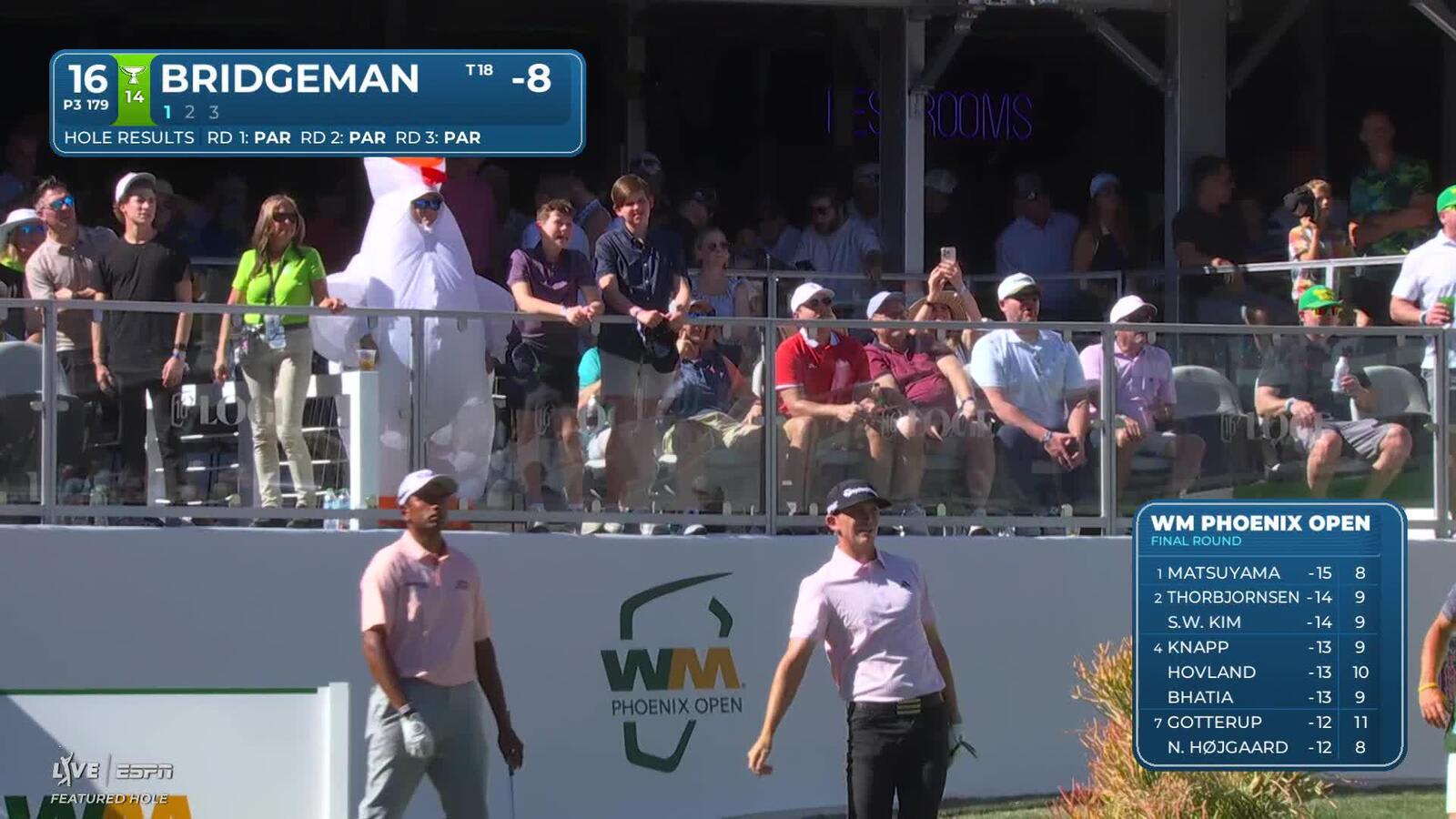 Jacob Bridgeman sinks 15-foot birdie putt on No. 16 at WM Phoenix Open