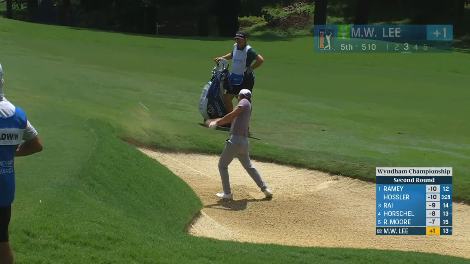 Min Woo Lee chips in from bunker for birdie at Wyndham