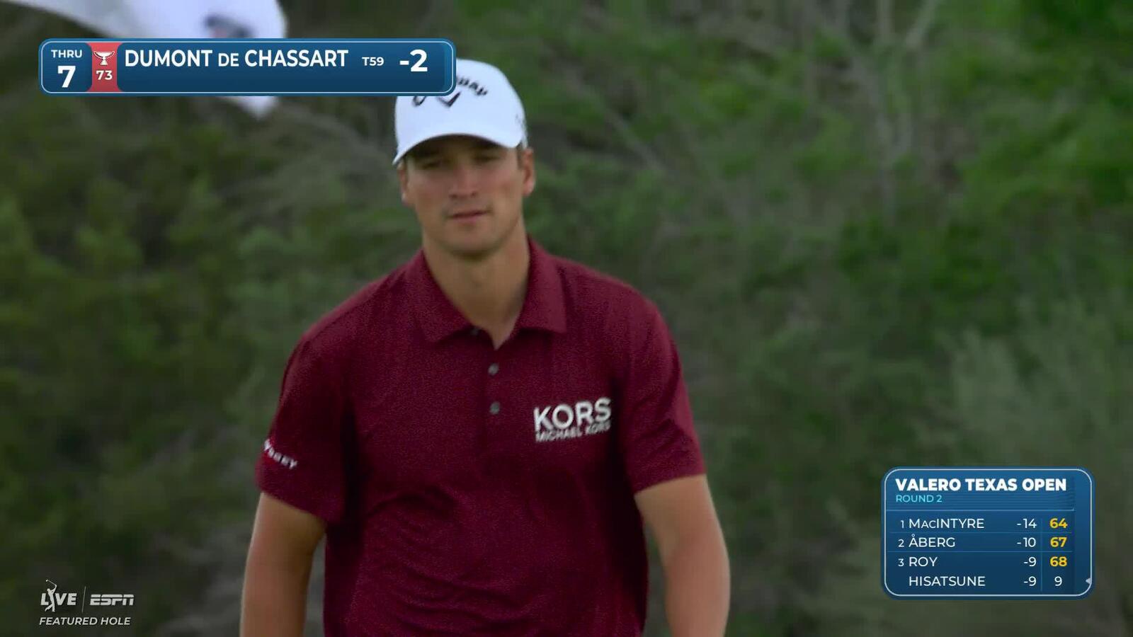 Adrien Dumont de Chassart drains 47-foot birdie putt on No. 7 at Valero