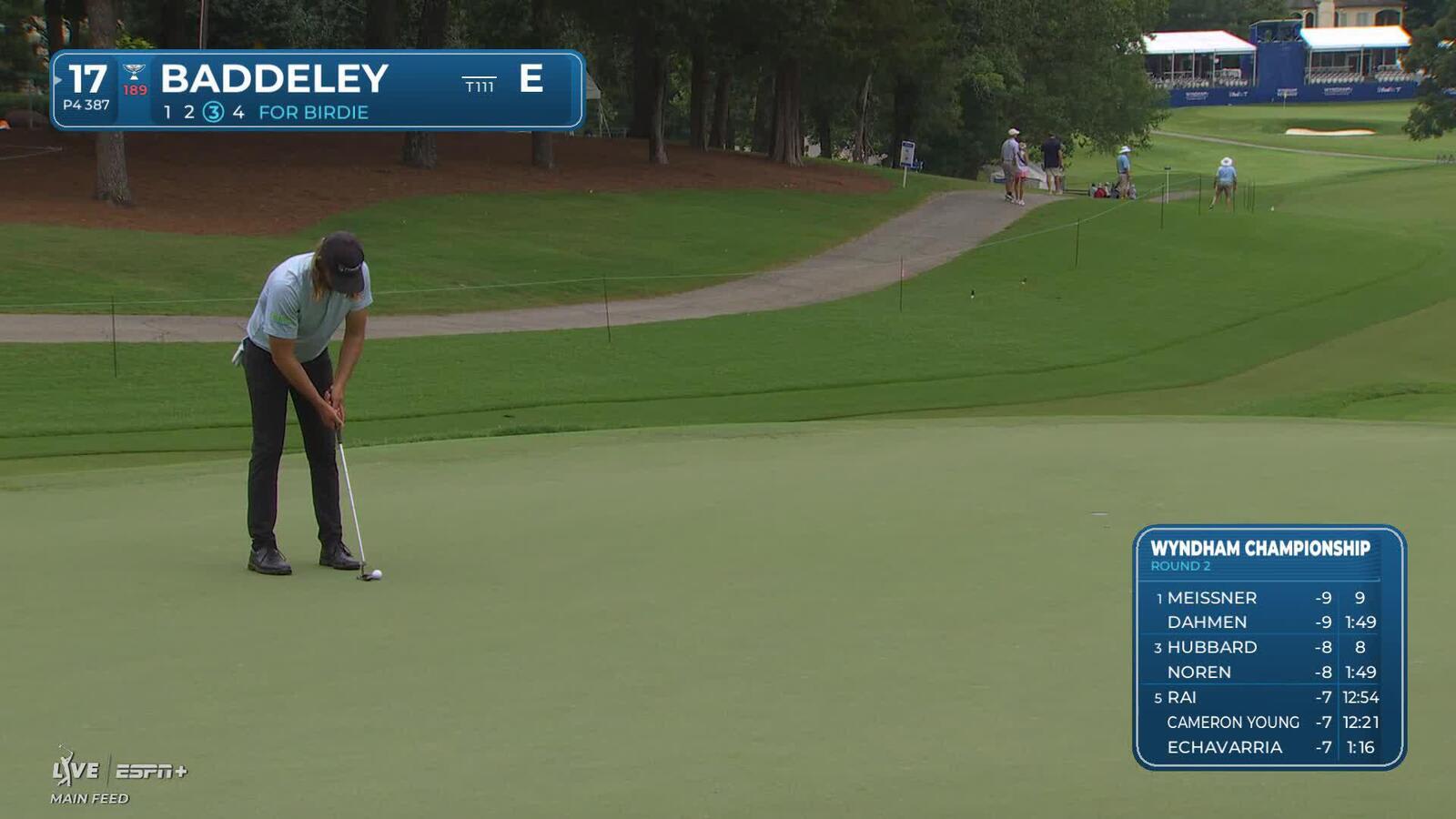 Aaron Baddeley makes birdie on No. 17 at Wyndham