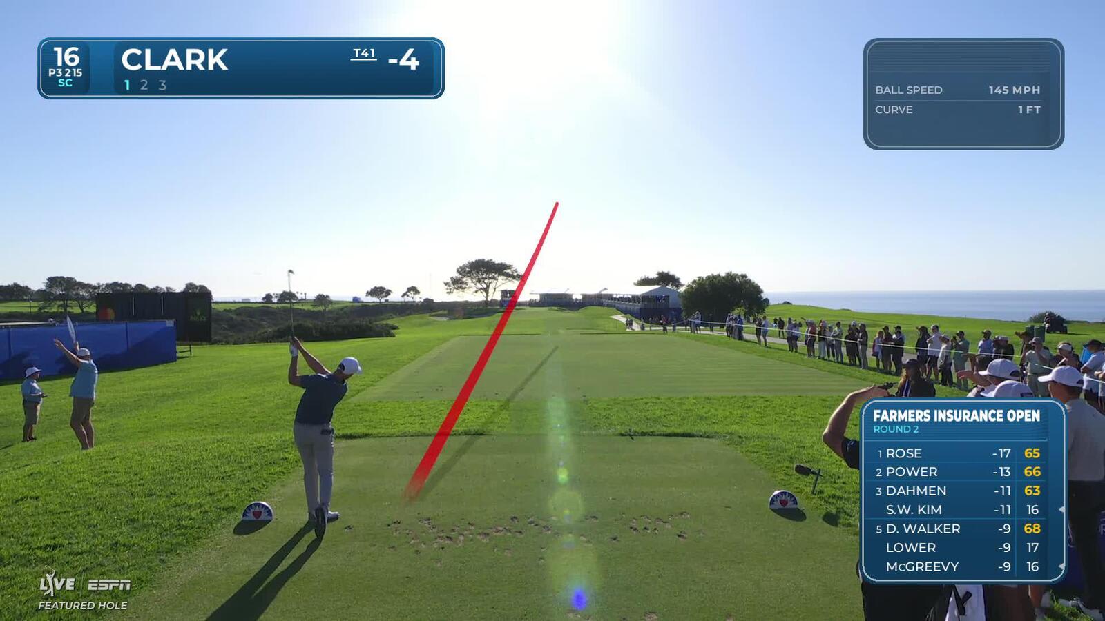 Wyndham Clark sends 218-yard tee shot to 7 feet, sets up birdie on No. 16 at Farmers