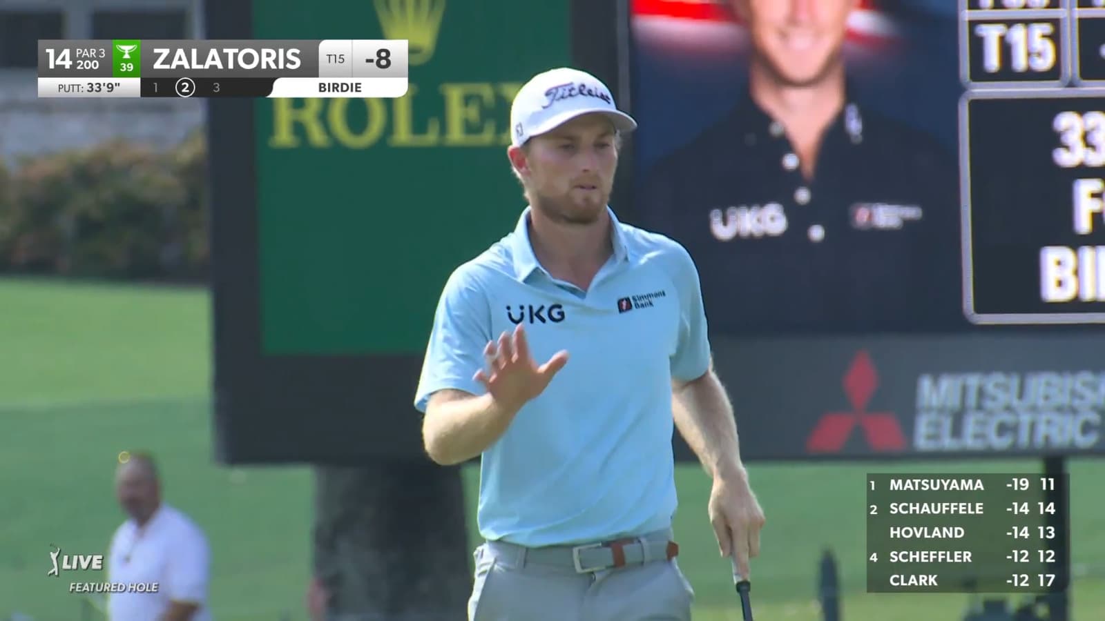 Will Zalatoris drains a 33-foot birdie putt at FedEx St. Jude
