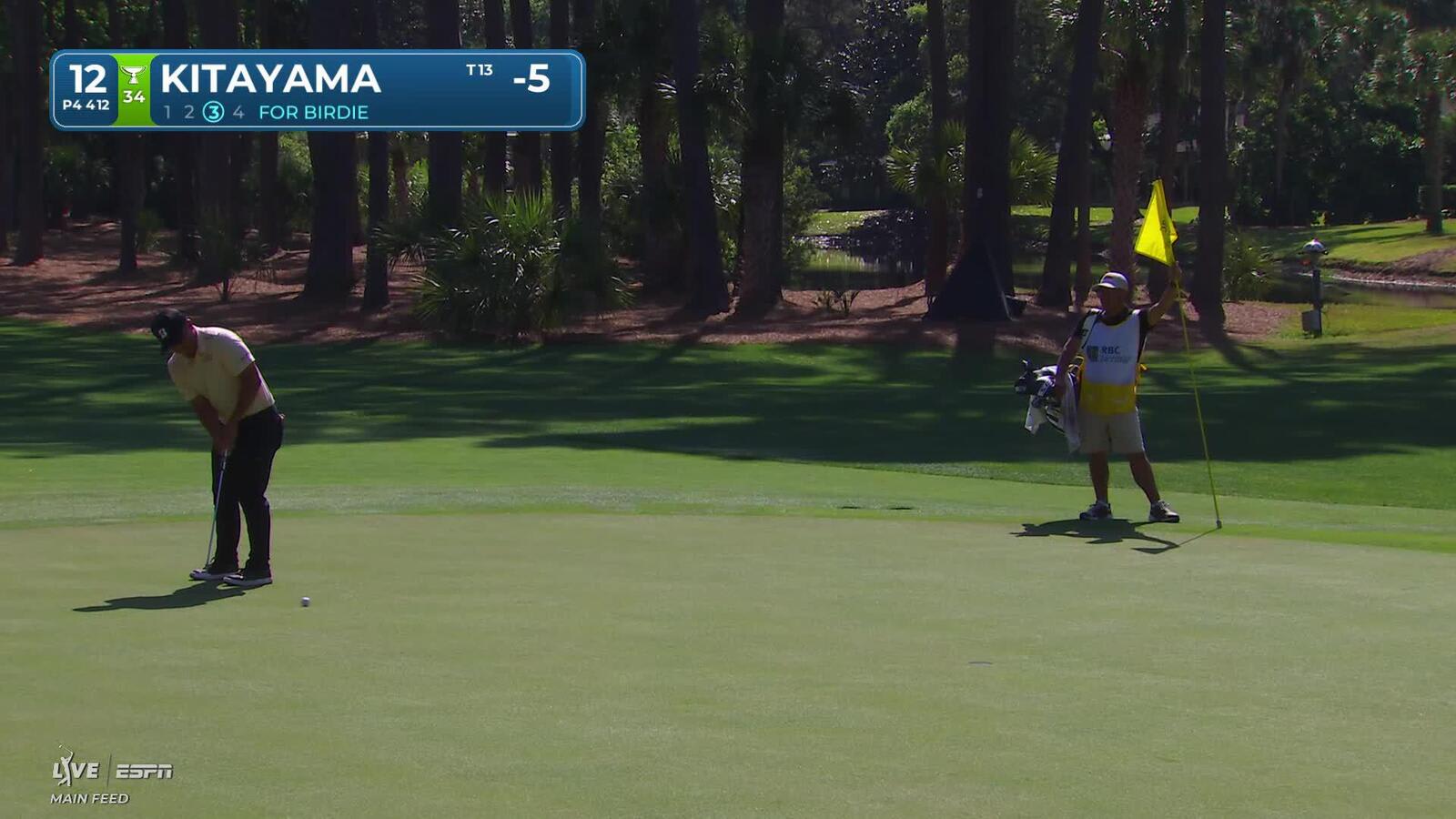 Kurt Kitayama sinks 18-foot birdie putt on No. 12 at RBC Heritage