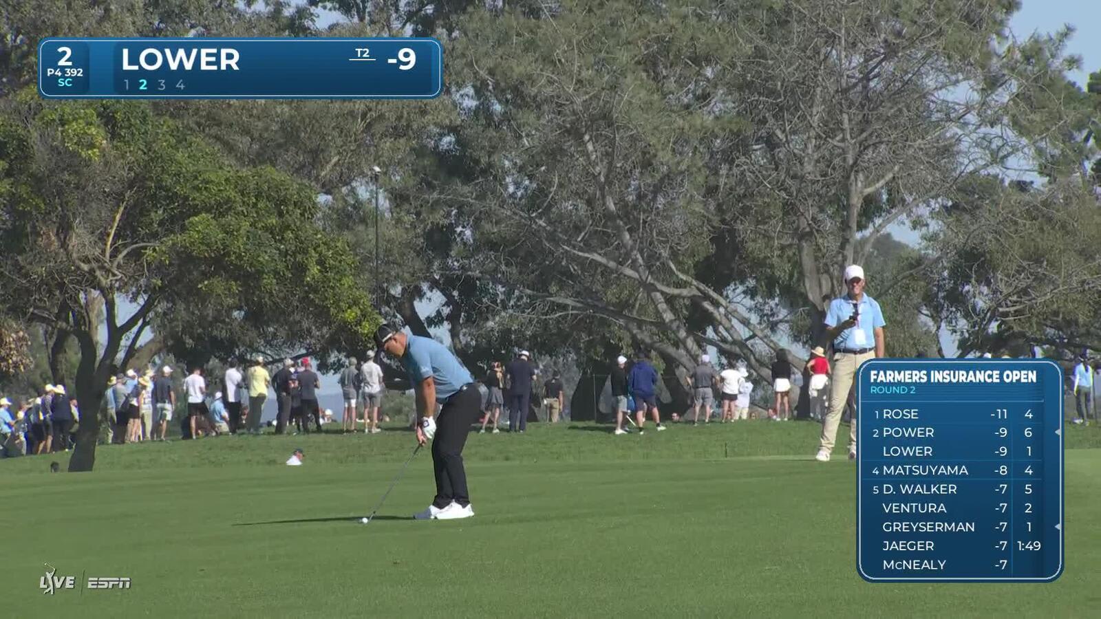 Justin Lower hits 99-yard approach to 6 feet, sets up birdie on No. 2 at Farmers