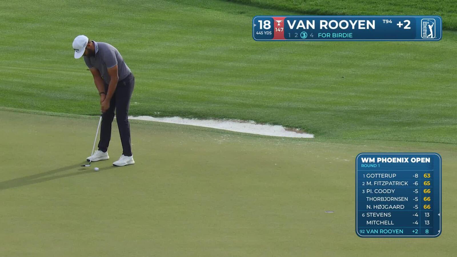 Erik van Rooyen sinks 15-foot birdie putt on No. 18 at WM Phoenix Open