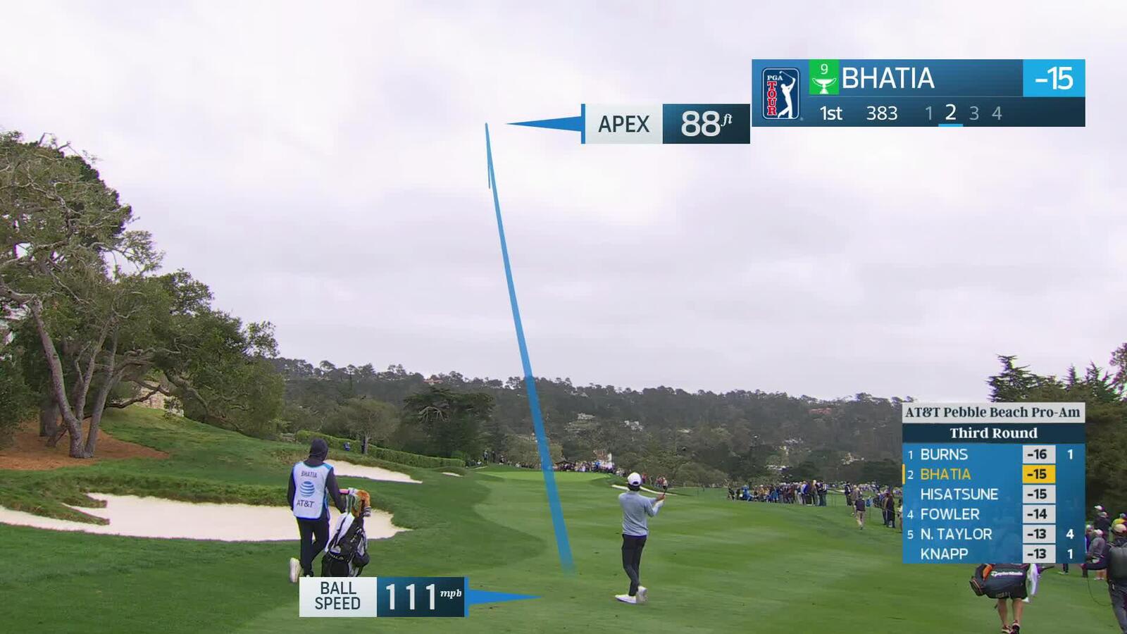 Akshay Bhatia hits 144-yard approach to 5 feet, sets up birdie on No. 1 at AT&T Pebble Beach