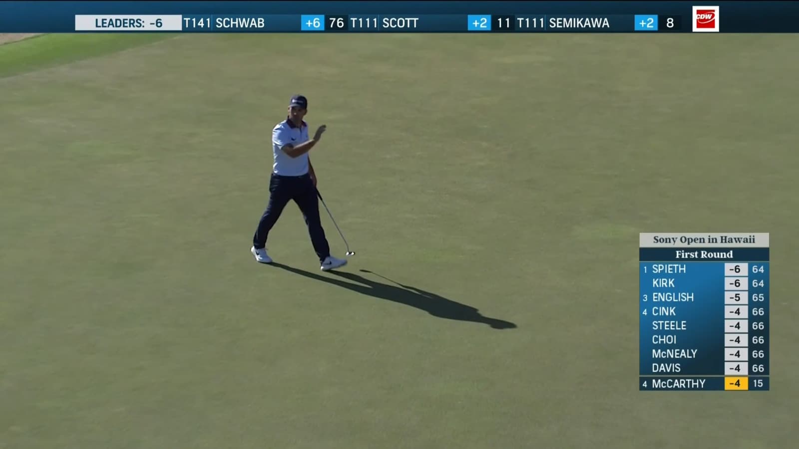 Denny McCarthy pours-in a 28-footer for birdie at Sony Open