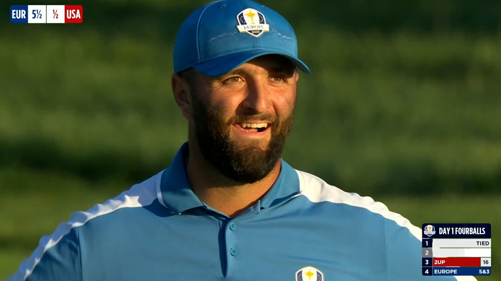Jon Rahm rattles in 33-foot eagle putt to tie match at the Ryder Cup