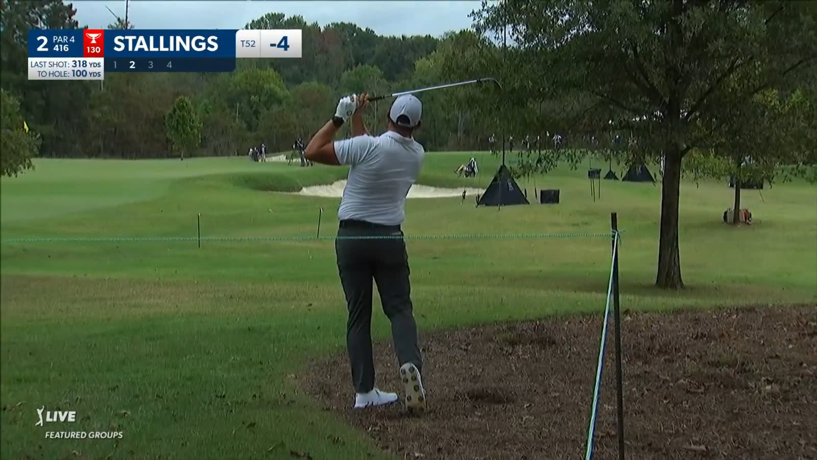 Scott Stallings escapes the pine straw to set up birdie at Sanderson Farms
