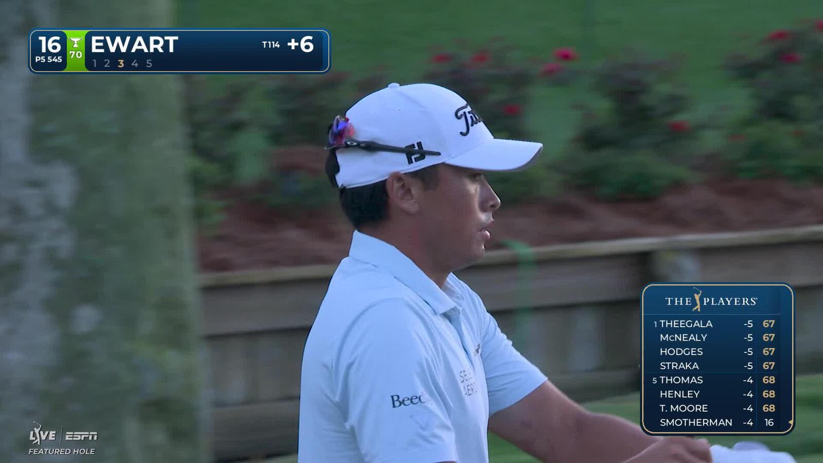 A.J. Ewart taps in from 2 feet for birdie on No. 16 at THE PLAYERS