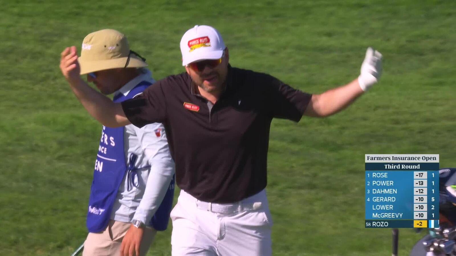 Marcelo Rozo chips in from 44 feet for birdie on No. 13 at Farmers