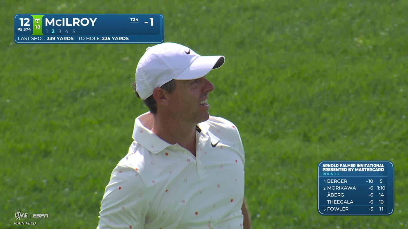 Rory McIlroy sinks 6-foot birdie putt on No. 12 at Arnold Palmer