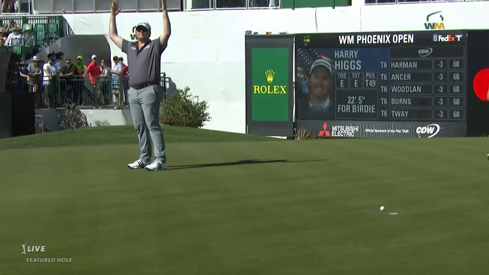 Harry Higgs ' putter-flipping 22-foot birdie putt at WM Phoenix Open
