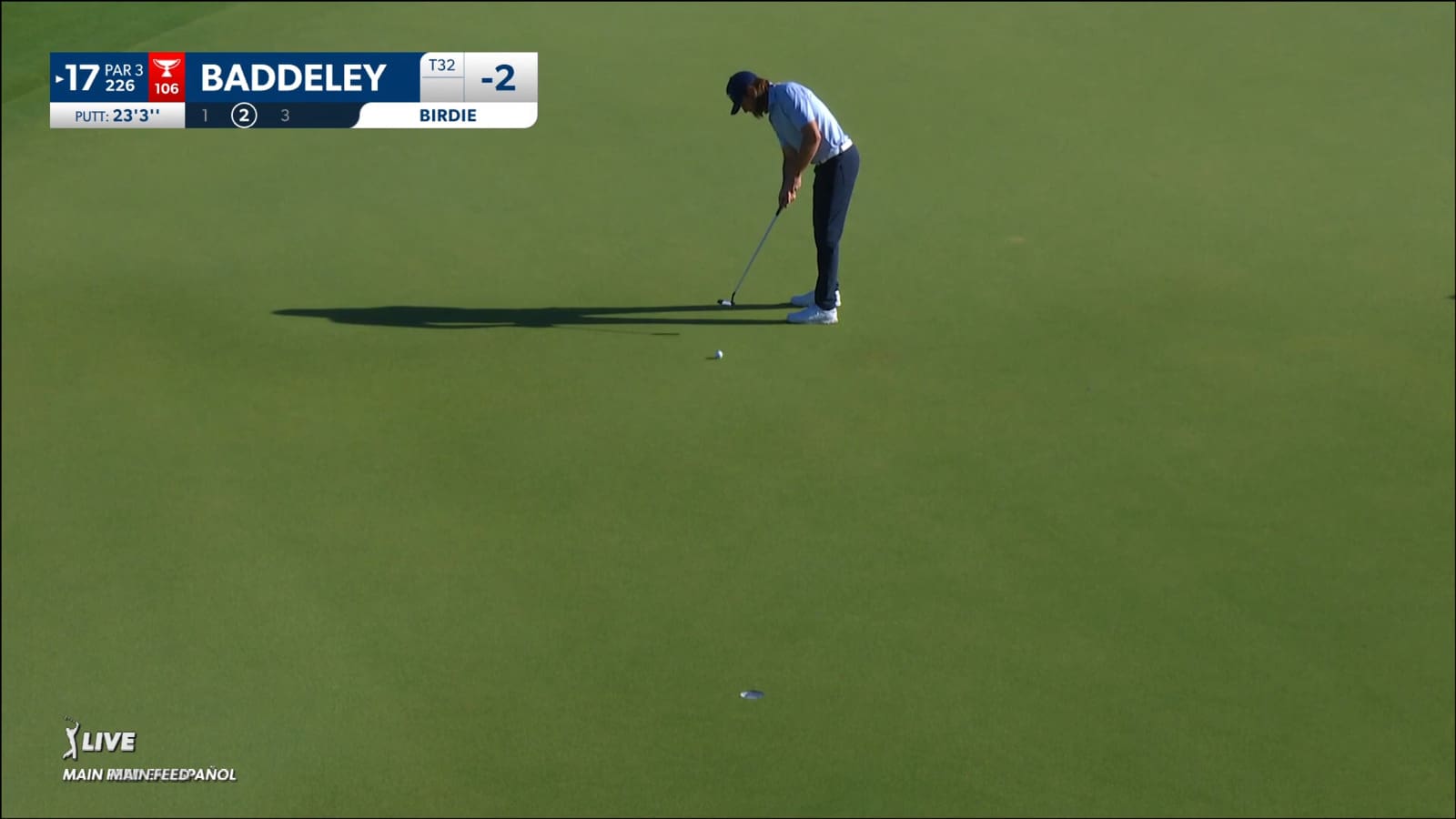 Aaron Baddeley pours in a 23-foot birdie putt at Mexico Open