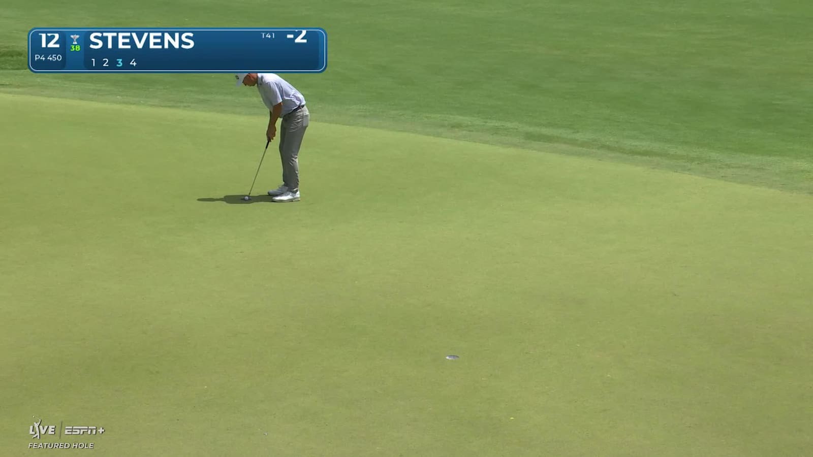Sam Stevens sinks a 23-foot birdie putt on No. 12 at Charles Schwab