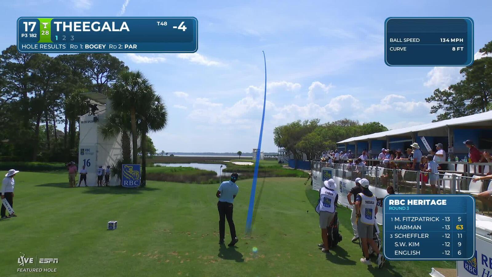Sahith Theegala holes 31-foot shot for birdie on No. 17 at RBC Heritage