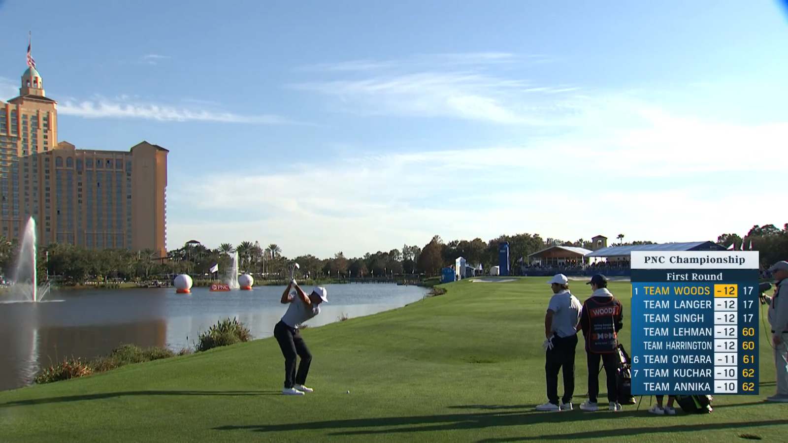 Tiger and Charlie Woods go for green in two to set up birdie at PNC Championship
