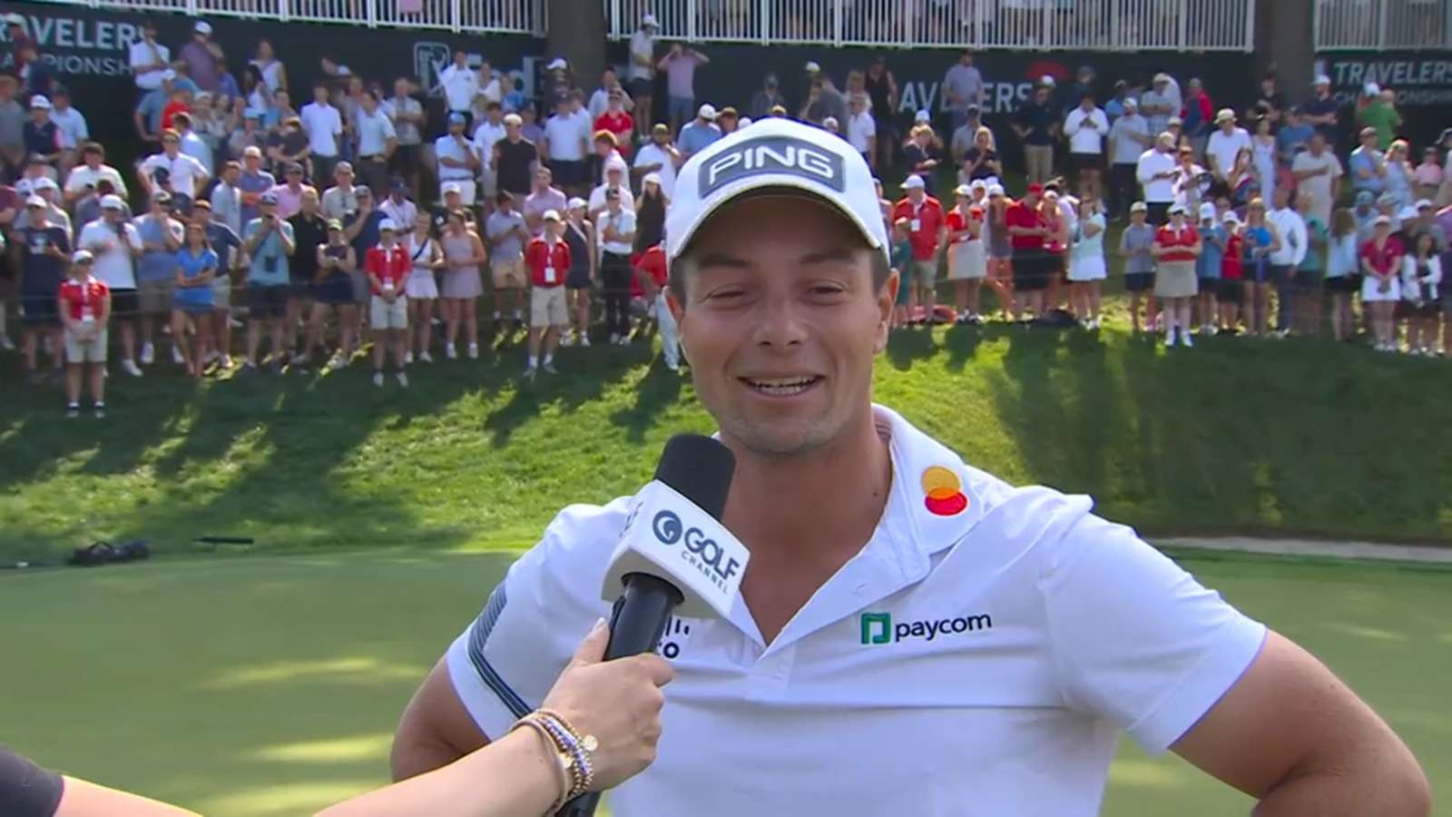 Viktor Hovland's interview after winning in playoff at Travelers Championship