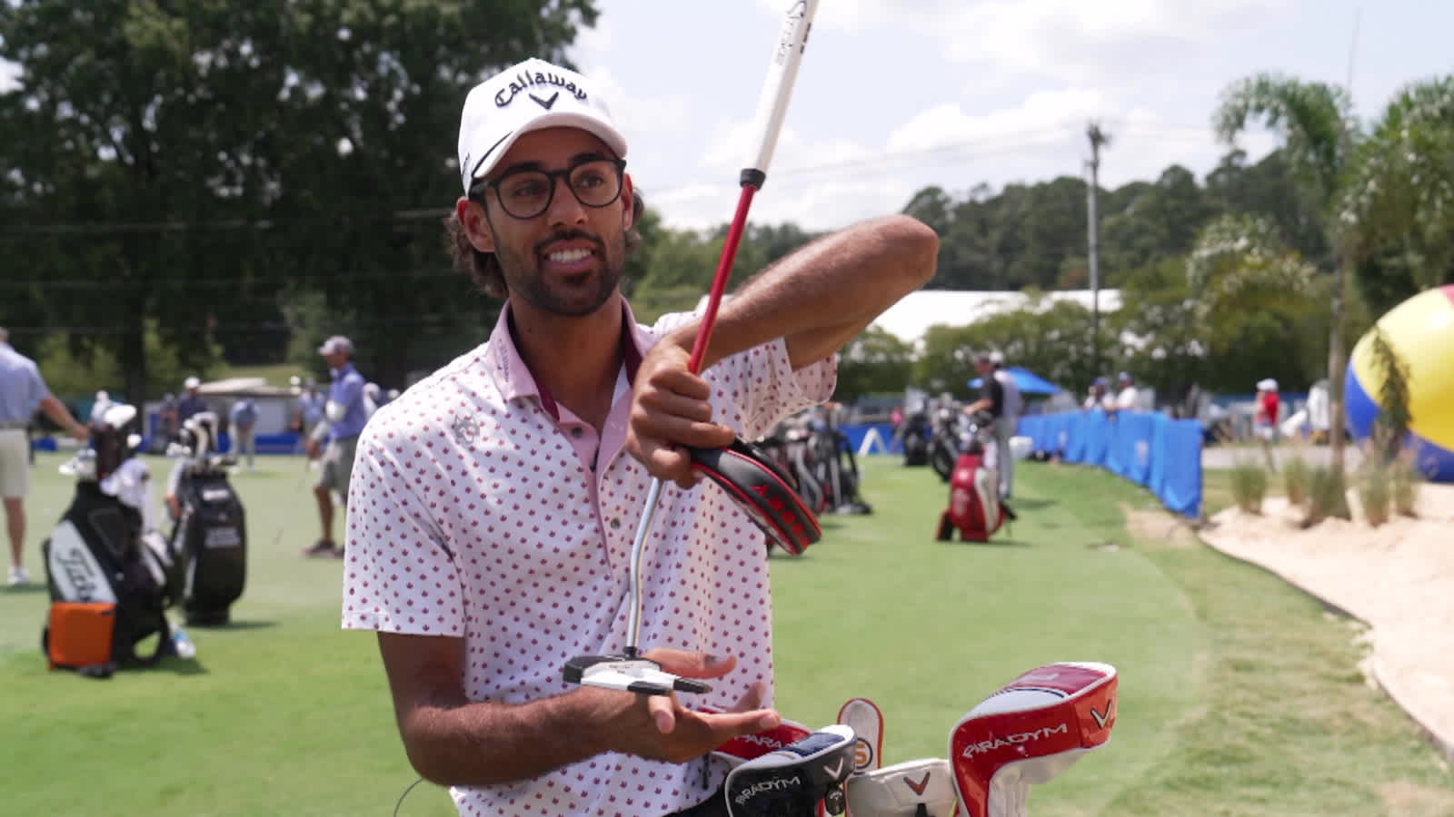 Akshay Bhatia shows off lead tape on golf clubs
