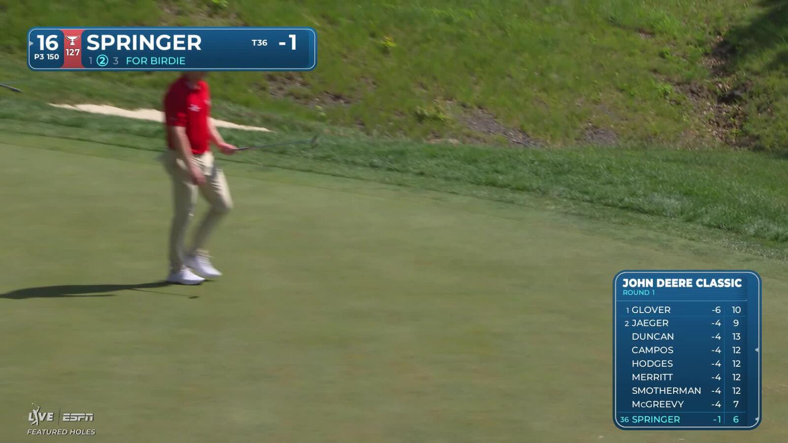 Hayden Springer sinks 30-foot birdie putt on No. 16 at John Deere