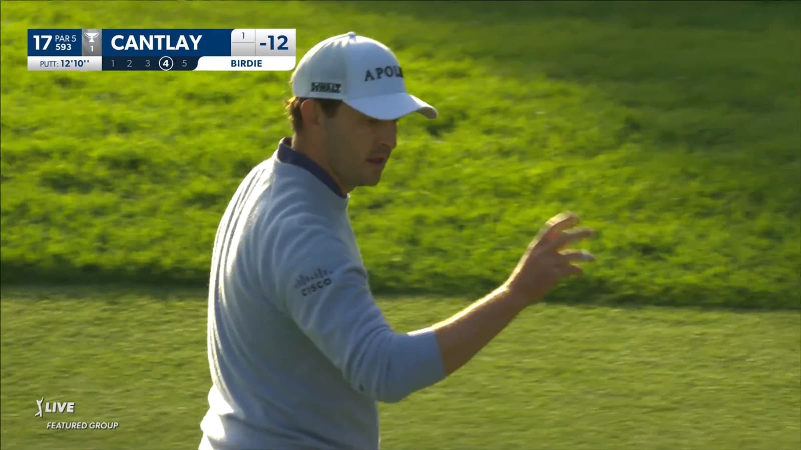 Patrick Cantlay scrambles to make birdie on No. 17 at Genesis