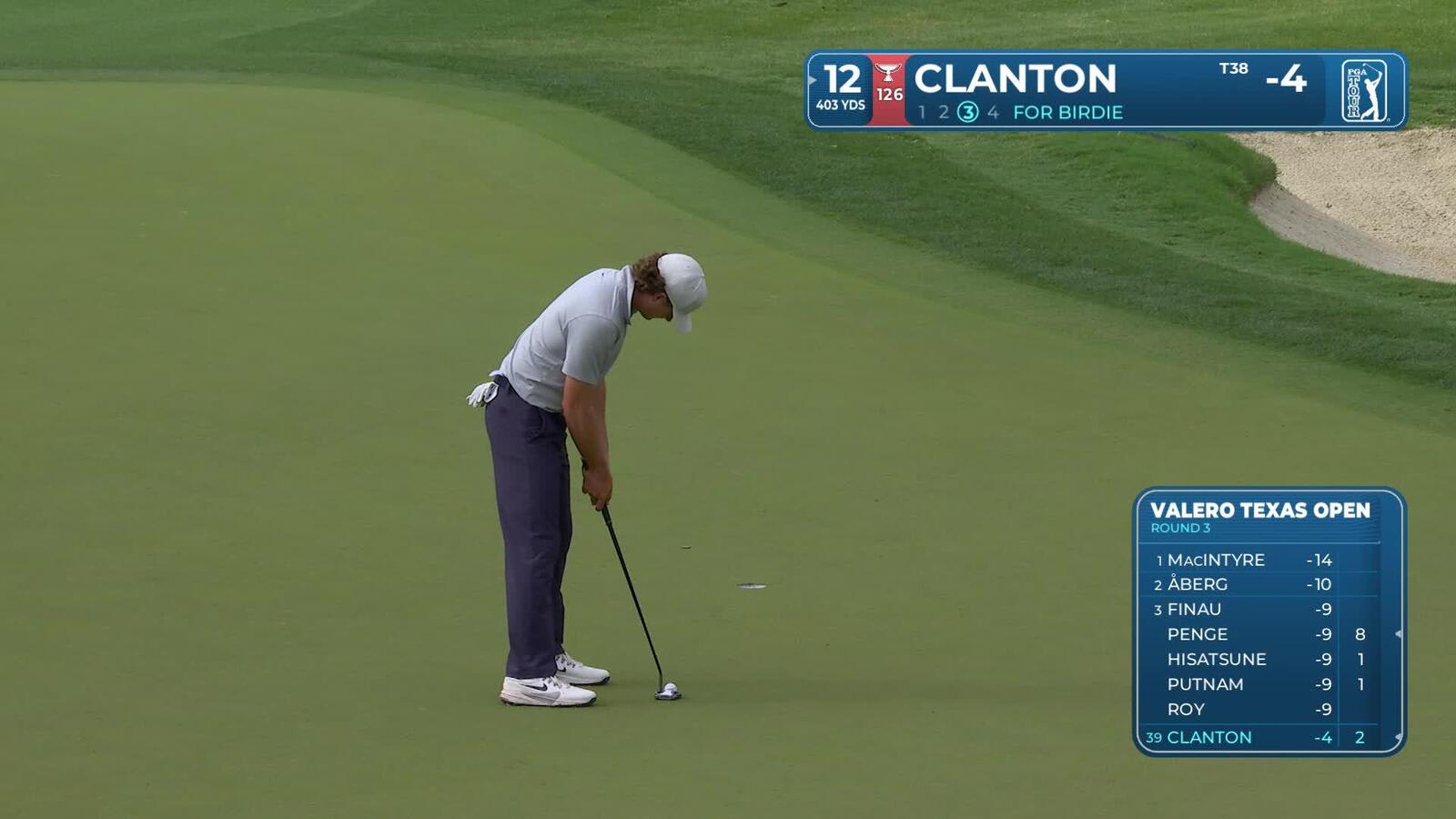 Luke Clanton drains 8-foot birdie putt on No. 12 at Valero