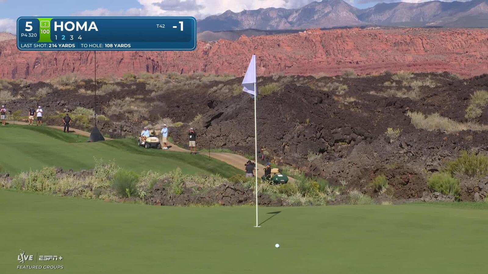 Max Homa spins back his 111-yard approach to 9 feet, to set up birdie on No. 5 at Bank of Utah
