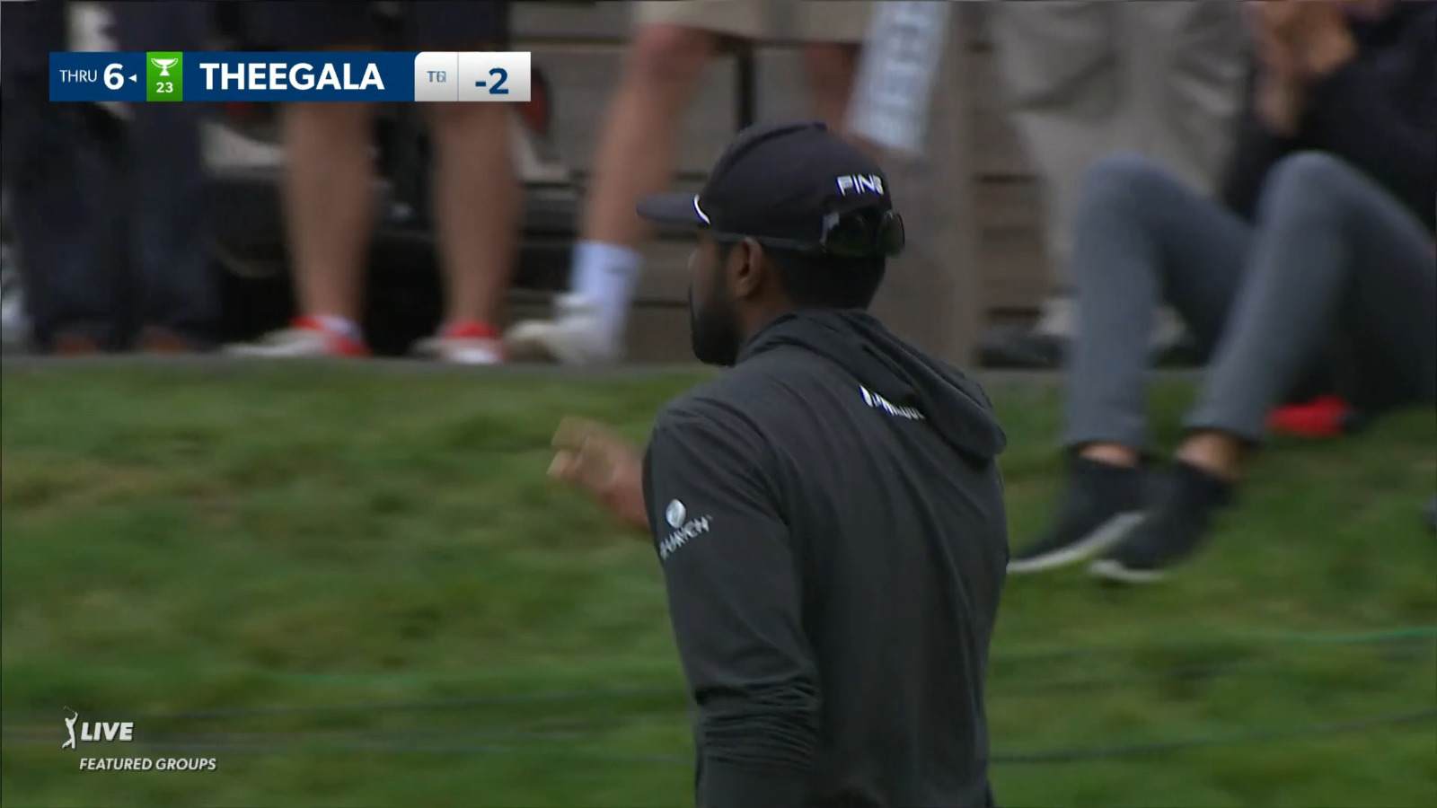 Sahith Theegala curls in a 31-foot birdie putt at Travelers