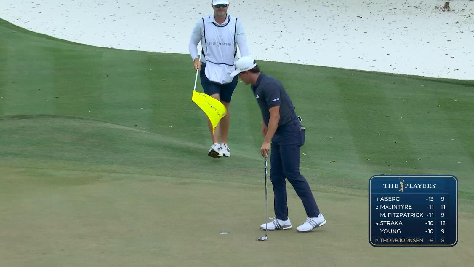 Michael Thorbjornsen sinks 6-foot birdie putt on No. 9 at THE PLAYERS