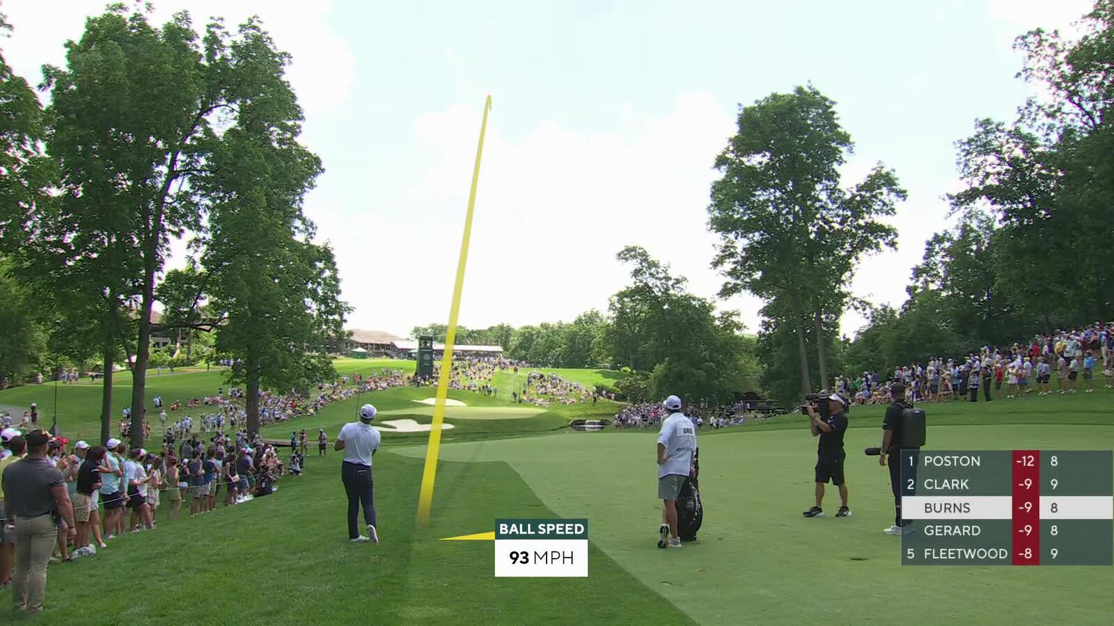 Sam Burns sinks 24-foot birdie putt on No. 9 at the Memorial