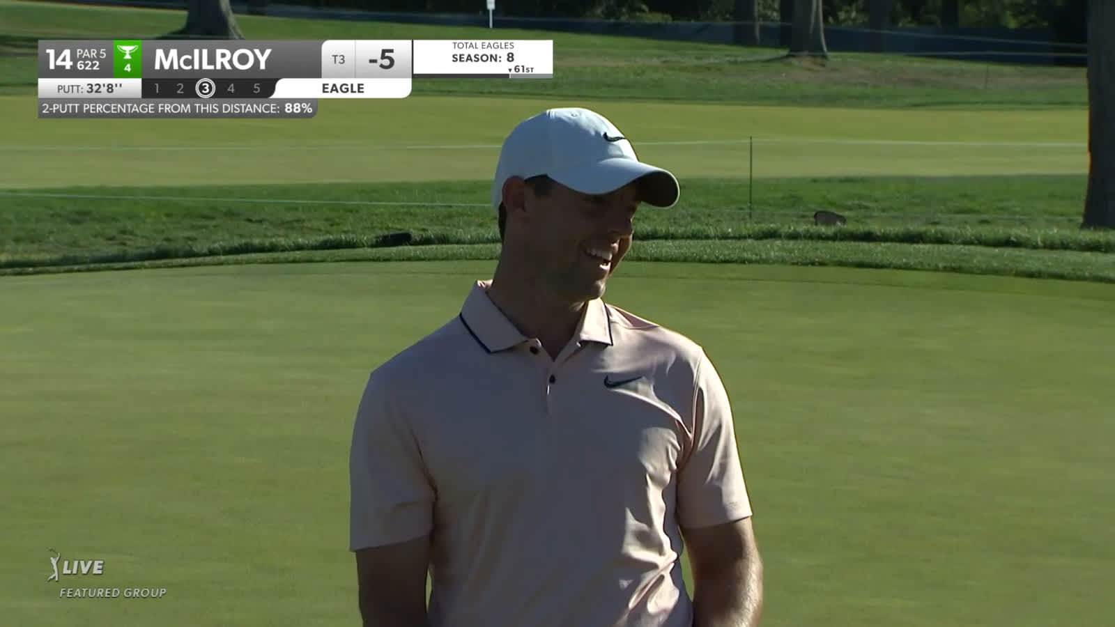 Rory McIlroy putts to within 3 inches to set up birdie at BMW Championship