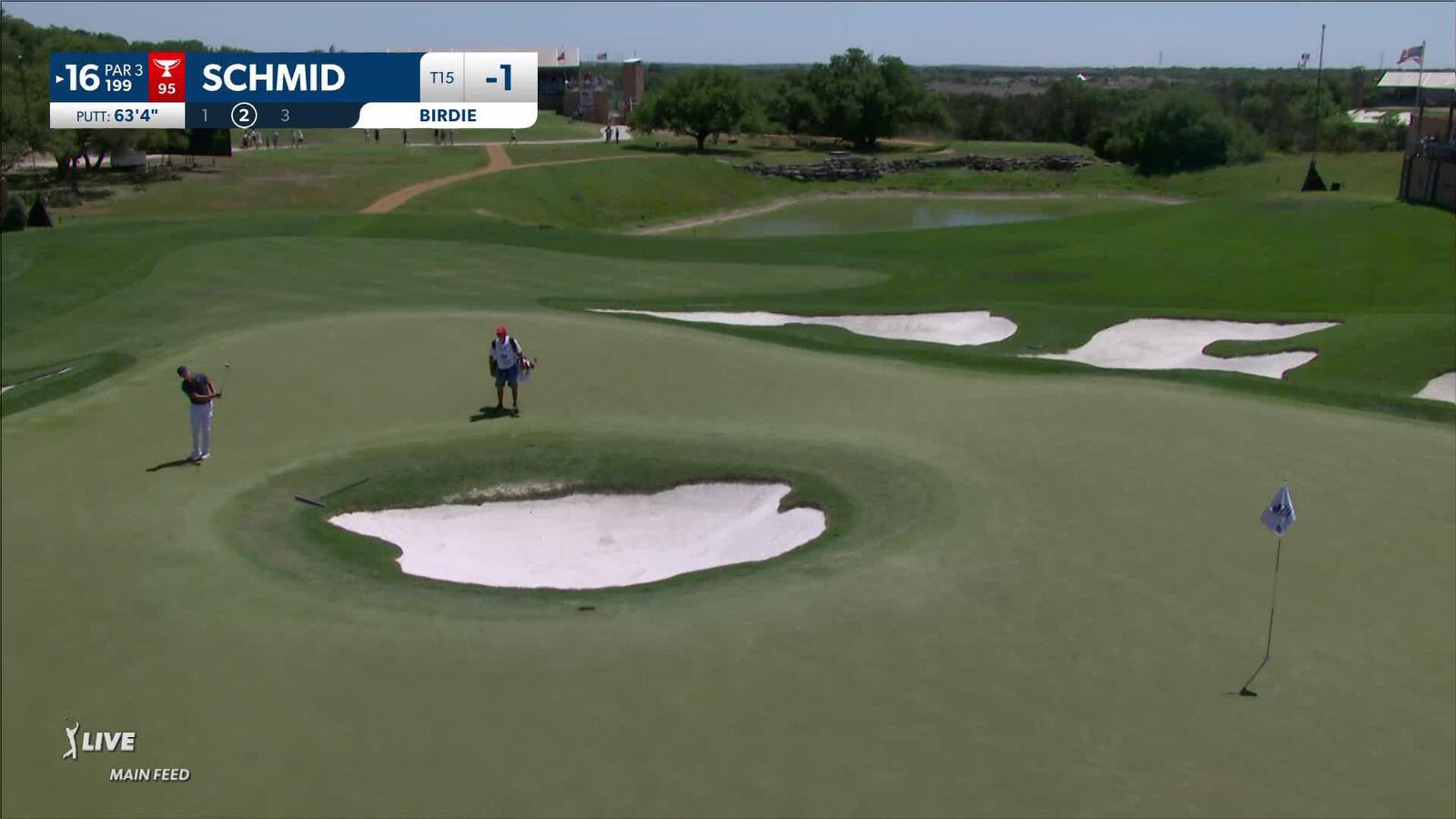 Matti Schmid chips over bunker to set up par save at Valero