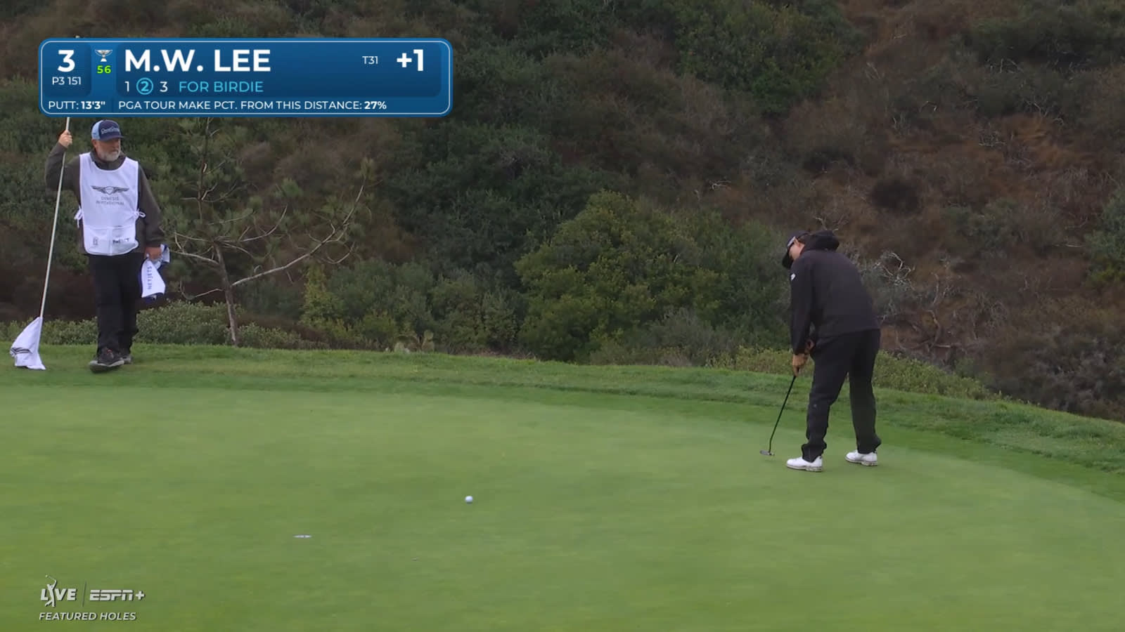 Min Woo Lee drains 13-foot birdie at Genesis