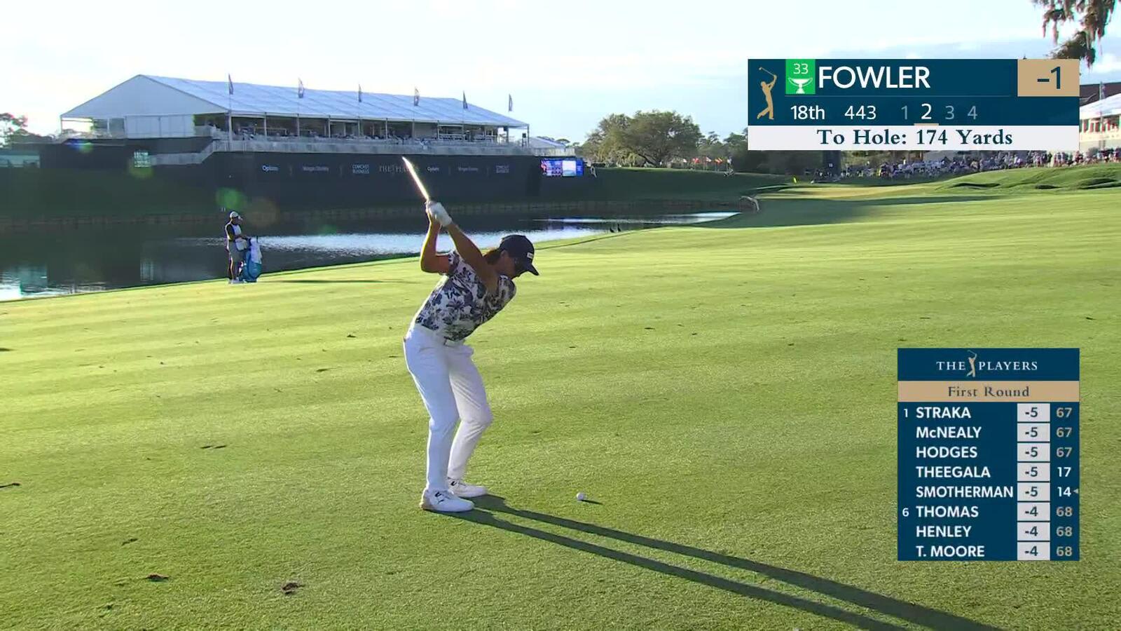 Rickie Fowler sinks 20-foot birdie putt on No. 18 at THE PLAYERS