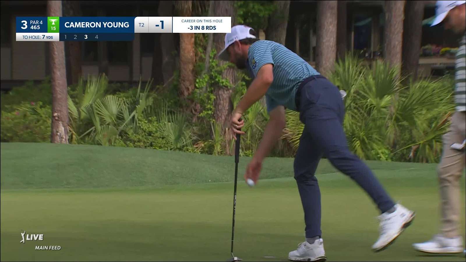 Cameron Young drains 22-foot birdie putt from off the green at RBC Heritage