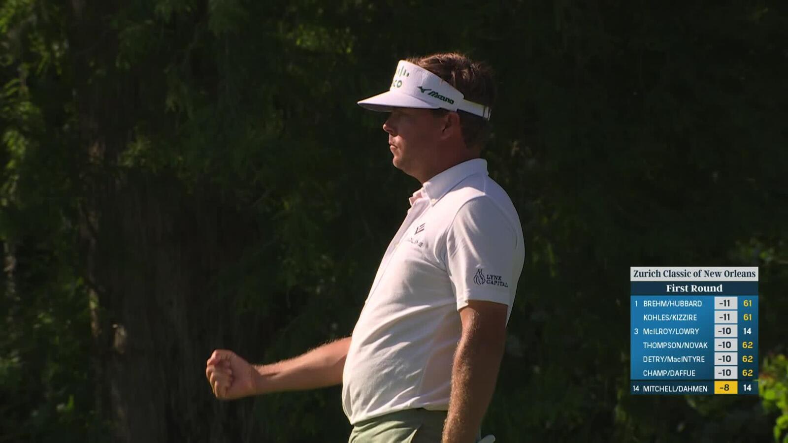 Keith Mitchell holes birdie from off the green at Zurich Classic