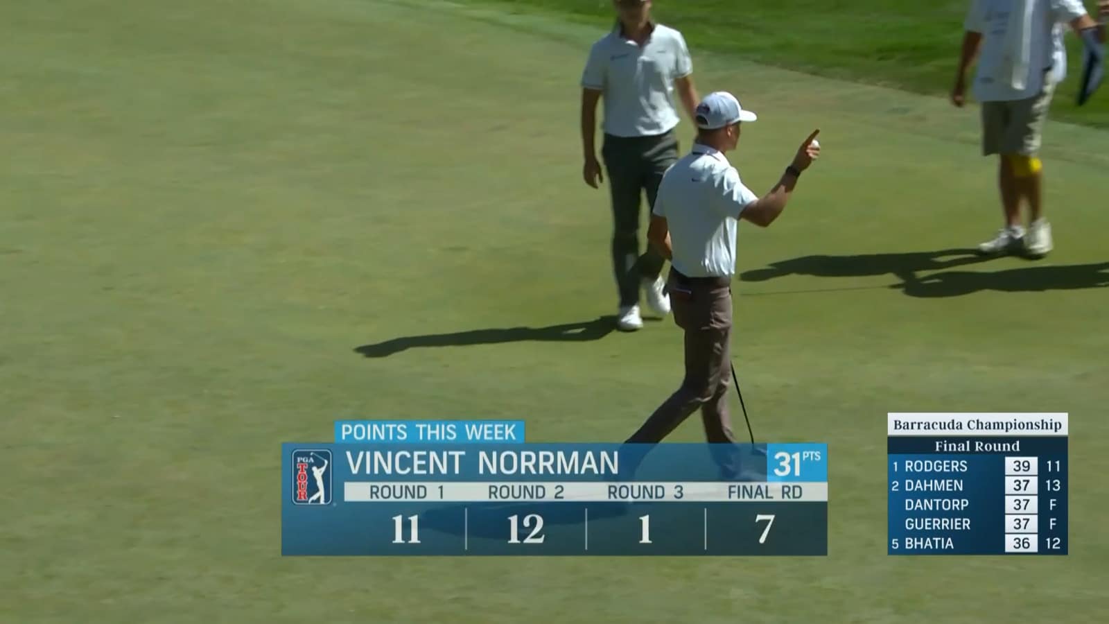 Vincent Norrman finishes with birdie on No. 18 at Barracuda