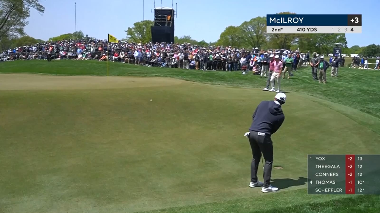Rory McIlroy saves par from off the green at the PGA Championship