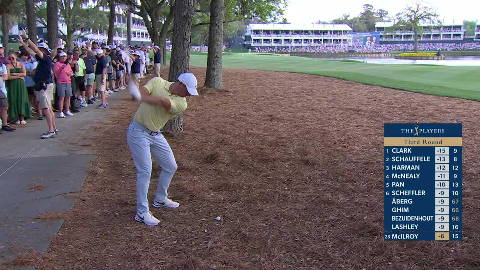 Rory McIlroy escapes the pine straw to set up birdie at THE PLAYERS