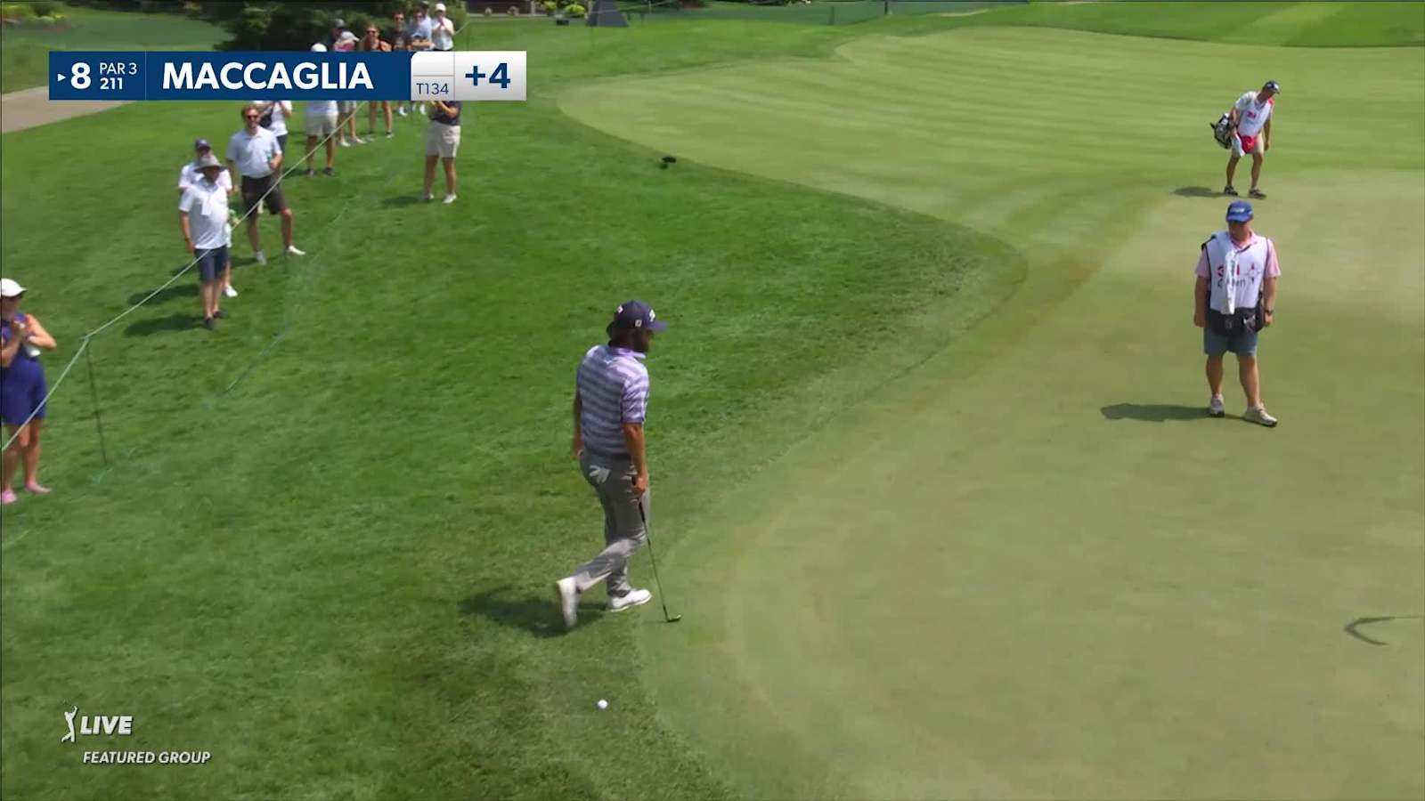 Anthony Maccaglia chips in birdie from beside camera tower at 3M Open