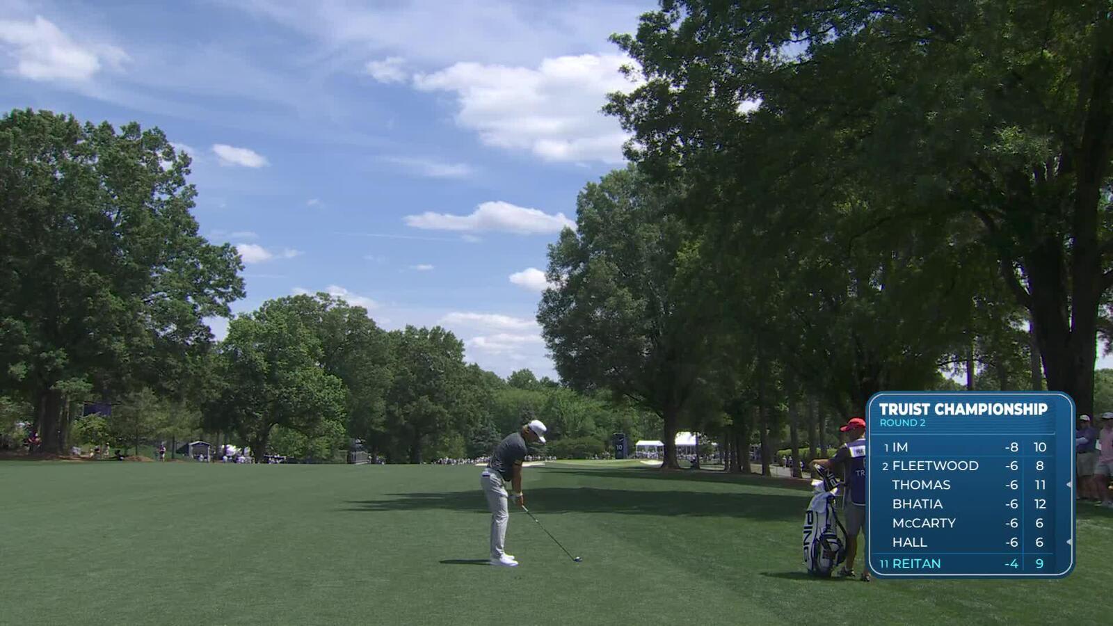 Kristoffer Reitan holes 17-foot shot for birdie on No. 10 at Truist