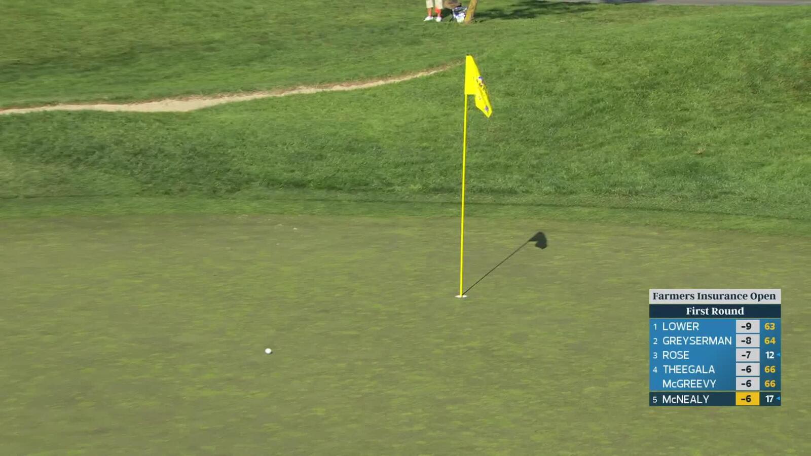 Maverick McNealy makes birdie on No. 9 at Farmers