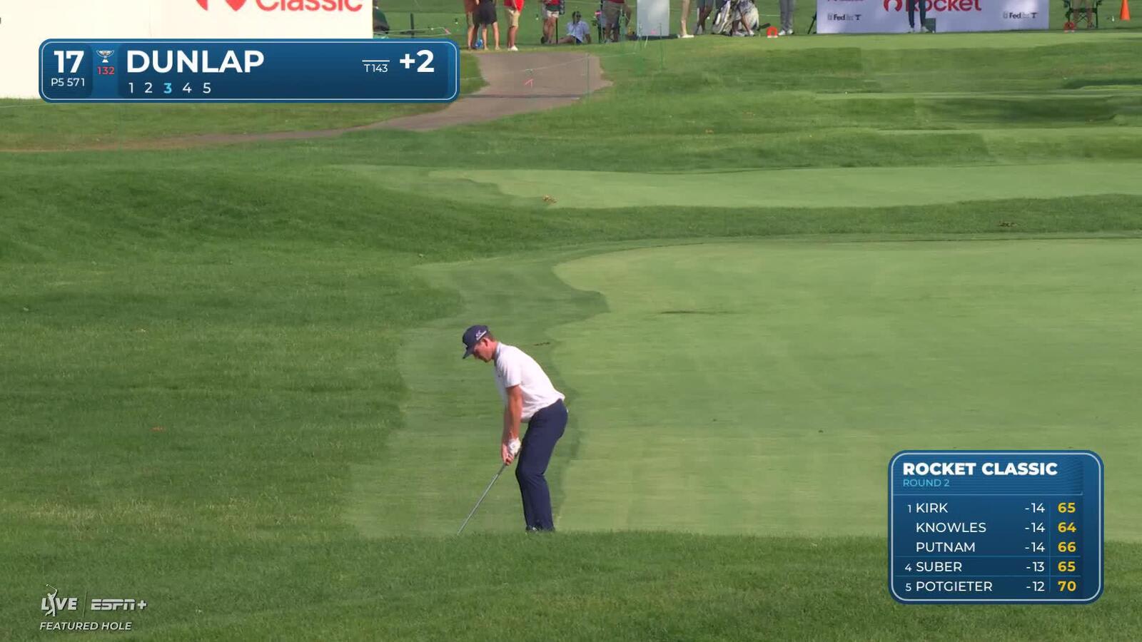 Nick Dunlap sinks a 22-foot birdie putt on No. 17 at Rocket Classic