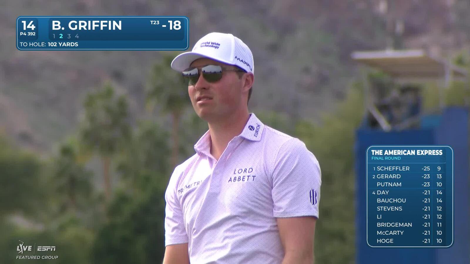 Ben Griffin hits 102-yard approach to 3 feet, sets up birdie on No. 14 at The American Express