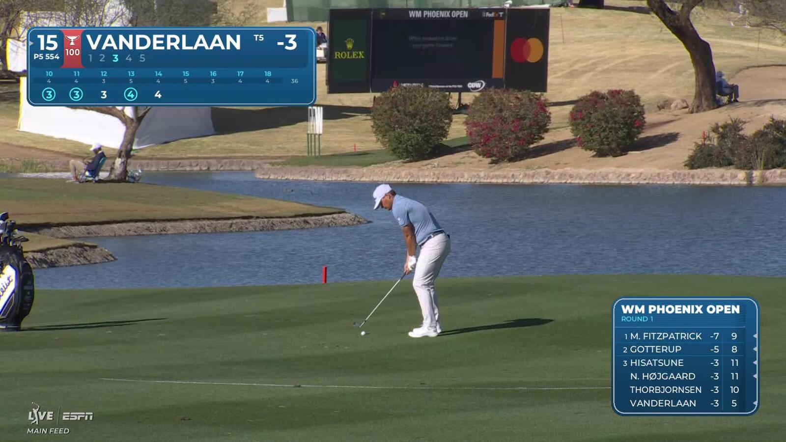 John VanDerLaan hits 93-yard approach to 12 feet, sets up birdie on No. 15 at WM Phoenix Open