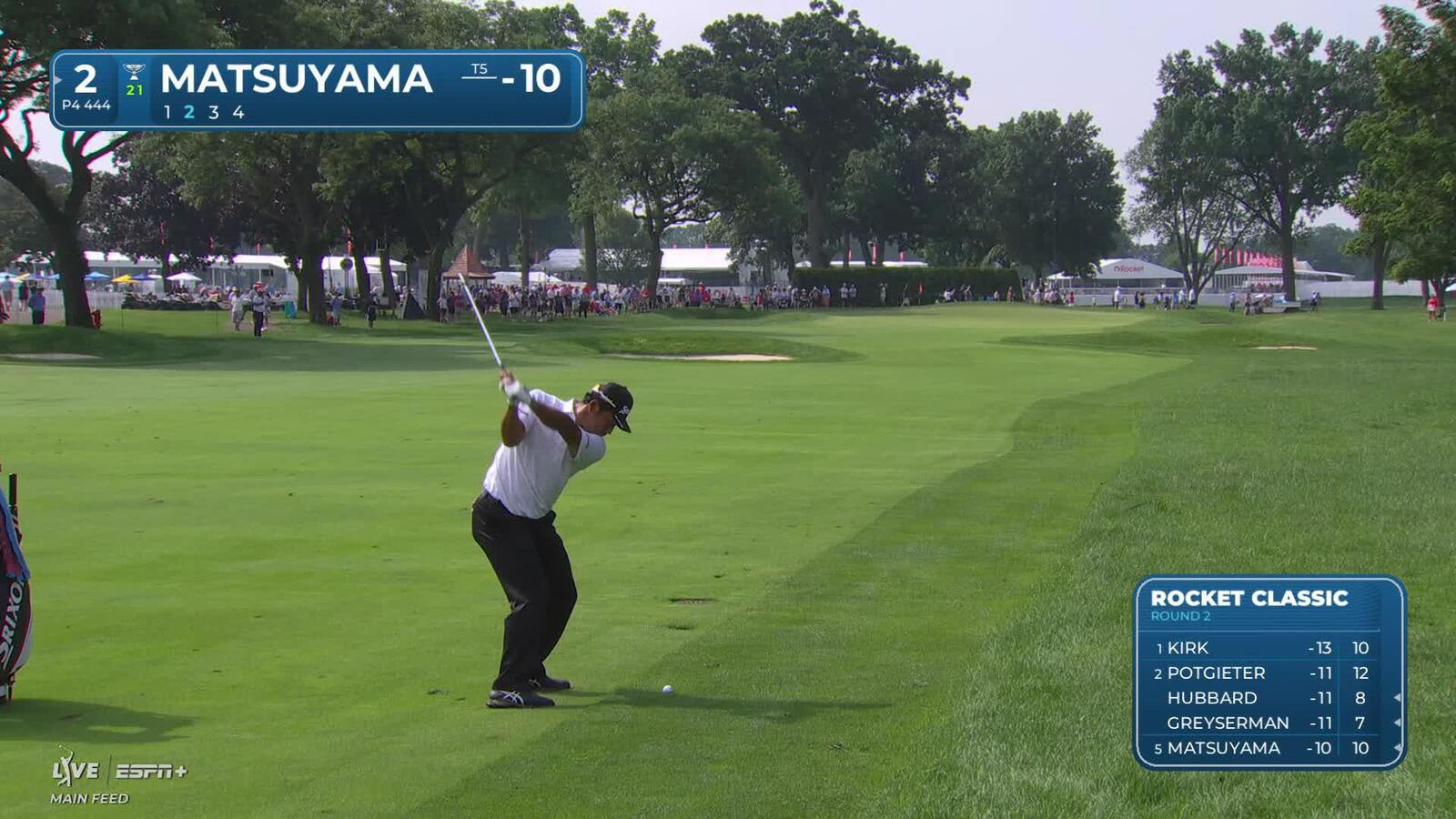Hideki Matsuyama sinks a 27-foot birdie putt on No. 2 at Rocket Classic