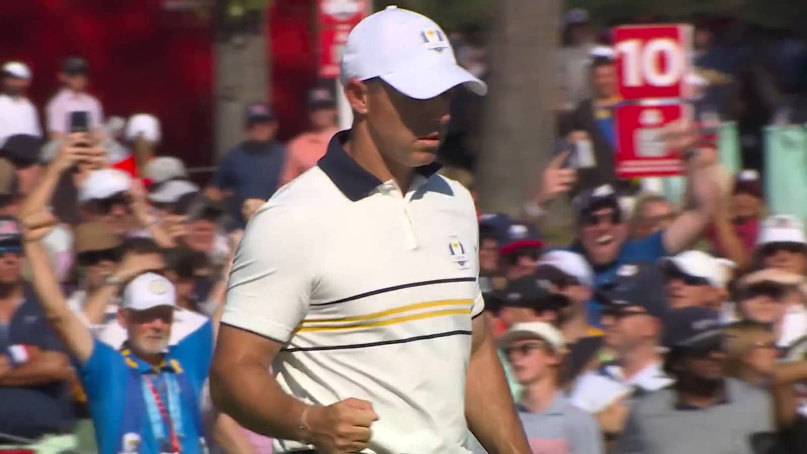 Rory McIlroy drains 32-foot birdie putt to tie match at Ryder Cup