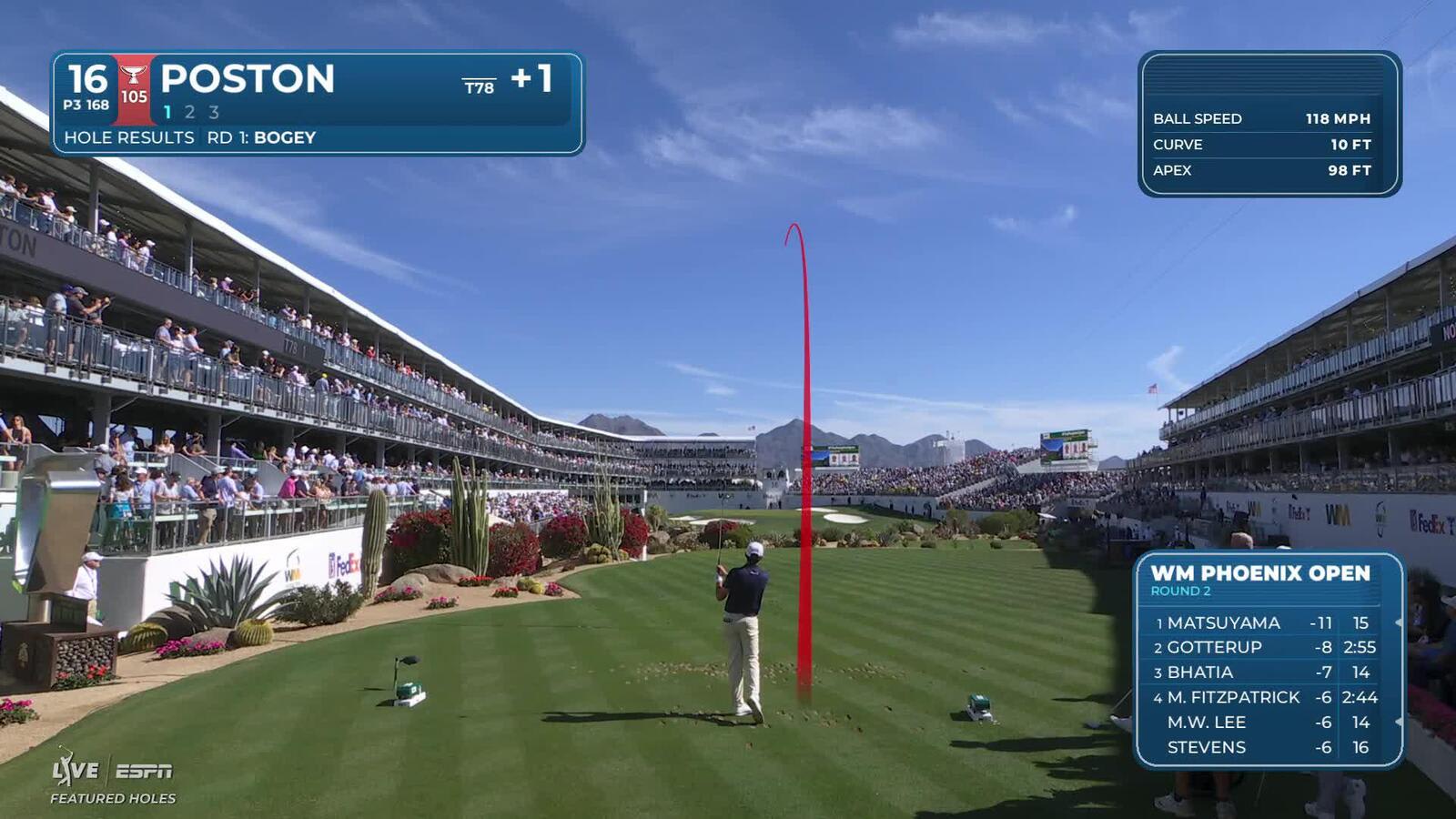 J.T. Poston hits 166-yard tee shot to 14 feet, sets up birdie on No. 16 at WM Phoenix Open
