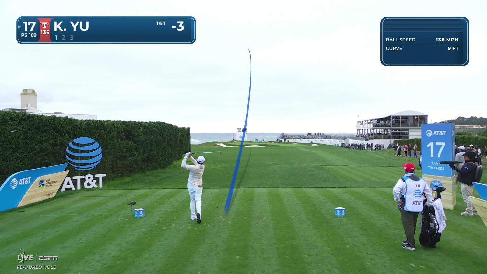 Kevin Yu hits 170-yard tee shot to 2 feet, nearly aces No. 17 at Pebble Beach